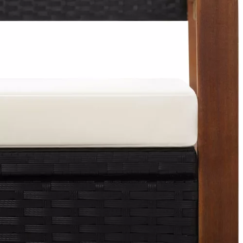  fekete polyrattan és tömör akácfa tárolópad 115 cm