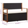 fekete polyrattan és tömör akácfa tárolópad 115 cm