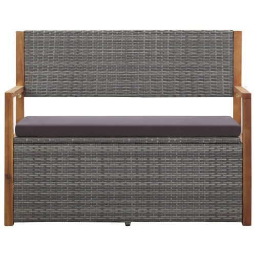  szürke polyrattan és tömör akácfa tárolópad 115 cm