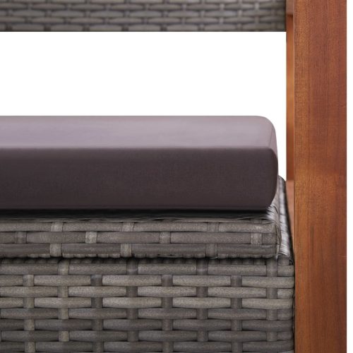  szürke polyrattan és tömör akácfa tárolópad 115 cm