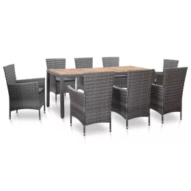    9 részes szürke polyrattan kültéri étkezőgarnitúra párnákkal