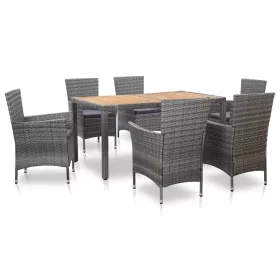    7-részes szürke polyrattan kültéri étkezőgarnitúra párnákkal