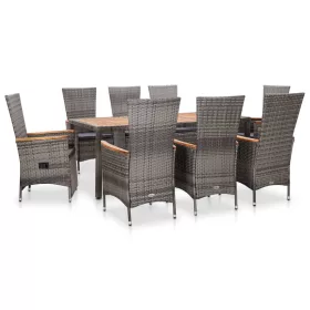    9-részes szürke polyrattan kültéri étkezőgarnitúra párnákkal