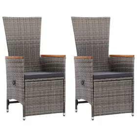    2 db szürke dönthető háttámlás polyrattan kerti szék párnával