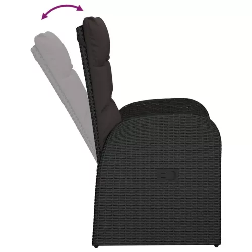  2 db fekete dönthető polyrattan kerti szék párnával