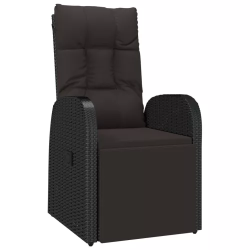  fekete dönthető háttámlás polyrattan kerti szék párnával