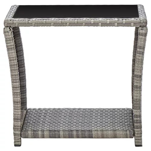 szürke polyrattan és üveg dohányzóasztal 45 x 45 x 40 cm
