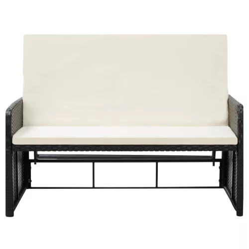 2 részes fekete polyrattan kerti bútorszett párnákkal