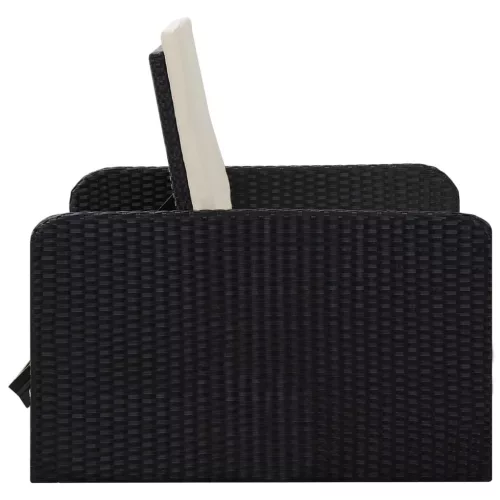  2 részes fekete polyrattan kerti bútorszett párnákkal