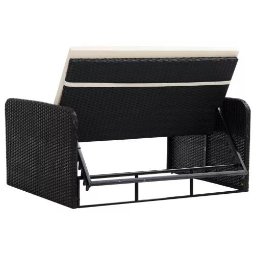  2 részes fekete polyrattan kerti bútorszett párnákkal