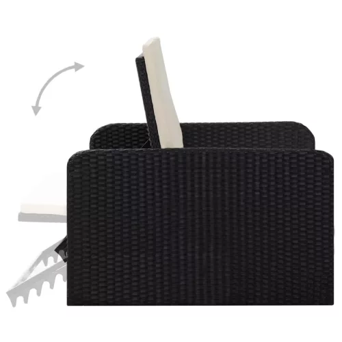  2 részes fekete polyrattan kerti bútorszett párnákkal