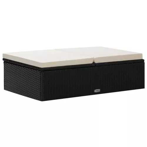  2 részes fekete polyrattan kerti bútorszett párnákkal