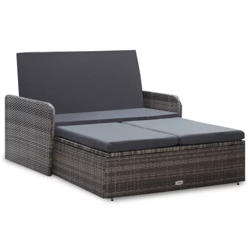 2 részes szürke polyrattan kerti bútorszett párnákkal