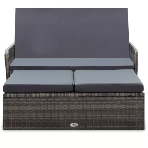  2 részes szürke polyrattan kerti bútorszett párnákkal