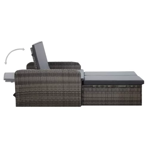  2 részes szürke polyrattan kerti bútorszett párnákkal