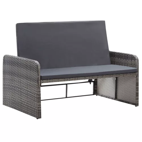  2 részes szürke polyrattan kerti bútorszett párnákkal