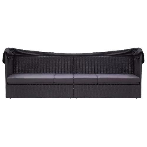  fekete polyrattan kültéri kanapé napellenzővel