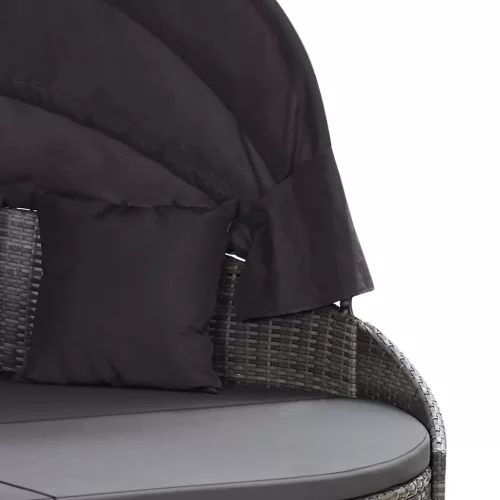  szürke polyrattan kültéri napozóágy napellenzővel