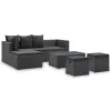  4 részes fekete polyrattan kerti bútorszett párnákkal