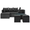  4 részes fekete polyrattan kerti bútorszett párnákkal