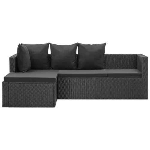  4 részes fekete polyrattan kerti bútorszett párnákkal