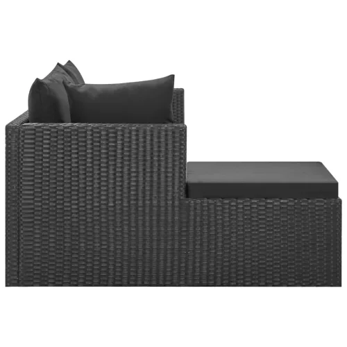  4 részes fekete polyrattan kerti bútorszett párnákkal