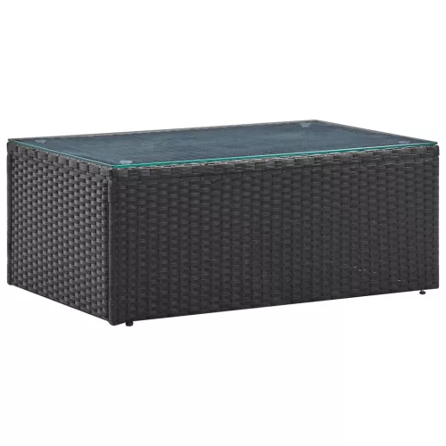  4 részes fekete polyrattan kerti bútorszett párnákkal