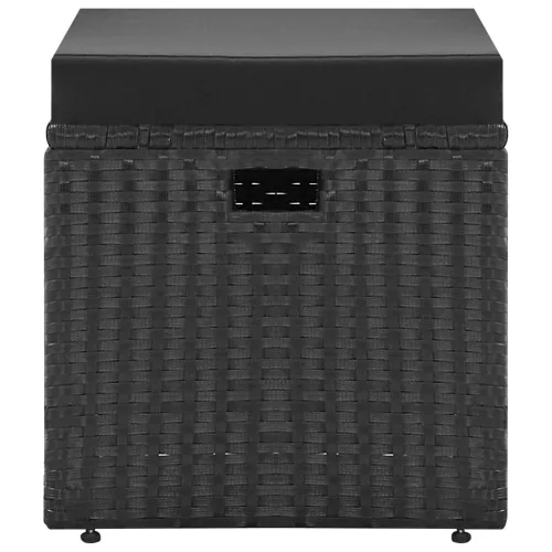  4 részes fekete polyrattan kerti bútorszett párnákkal