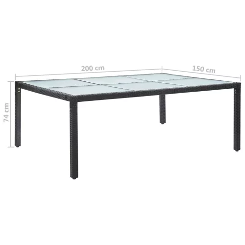  fekete polyrattan kültéri étkezőasztal 200 x 150 x 74 cm