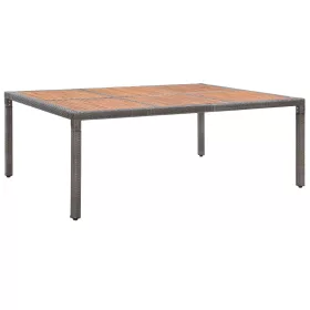   szürke polyrattan és akácfa kerti asztal 200 x 150 x 74 cm