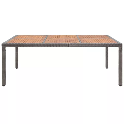  szürke polyrattan és akácfa kerti asztal 200 x 150 x 74 cm