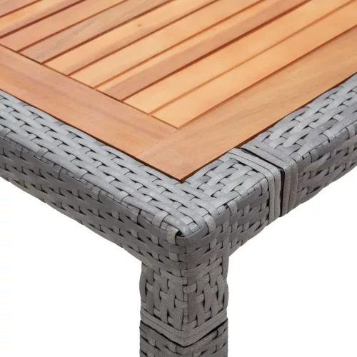  szürke polyrattan és akácfa kerti asztal 200 x 150 x 74 cm