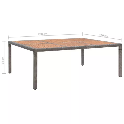  szürke polyrattan és akácfa kerti asztal 200 x 150 x 74 cm