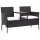  2 személyes fekete polyrattan kerti pad teázóasztallal 143 cm