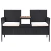  2 személyes fekete polyrattan kerti pad teázóasztallal 143 cm