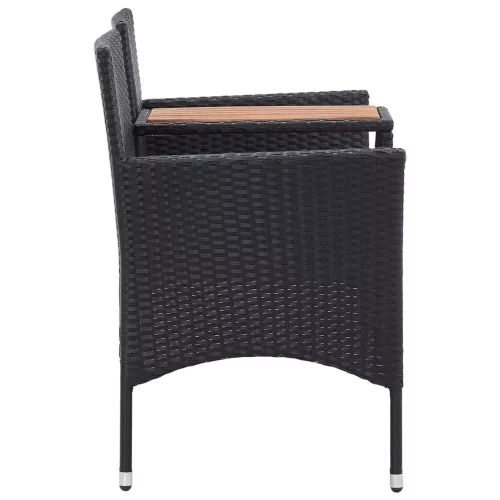  2 személyes fekete polyrattan kerti pad teázóasztallal 143 cm