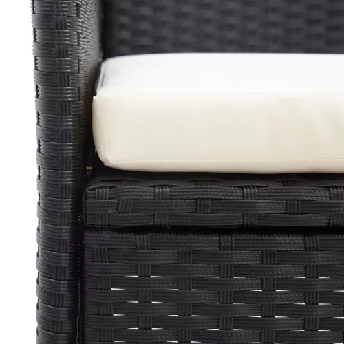  2 személyes fekete polyrattan kerti pad teázóasztallal 143 cm