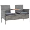  kétszemélyes szürke polyrattan kerti pad teázóasztallal 143 cm