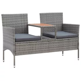    kétszemélyes szürke polyrattan kerti pad teázóasztallal 143 cm