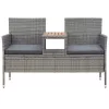  kétszemélyes szürke polyrattan kerti pad teázóasztallal 143 cm