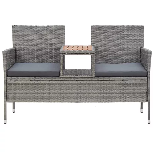  kétszemélyes szürke polyrattan kerti pad teázóasztallal 143 cm