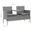  kétszemélyes szürke polyrattan kerti pad teázóasztallal 143 cm