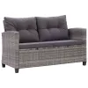  kétszemélyes szürke polyrattan kerti kanapé párnákkal 124 cm