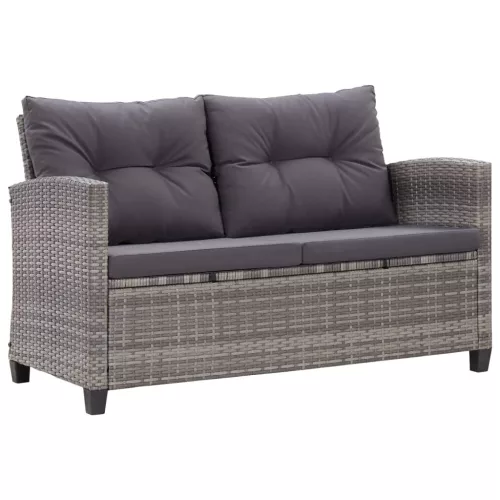  kétszemélyes szürke polyrattan kerti kanapé párnákkal 124 cm