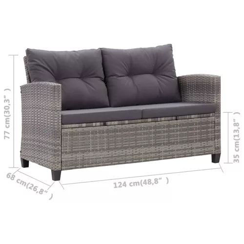  kétszemélyes szürke polyrattan kerti kanapé párnákkal 124 cm