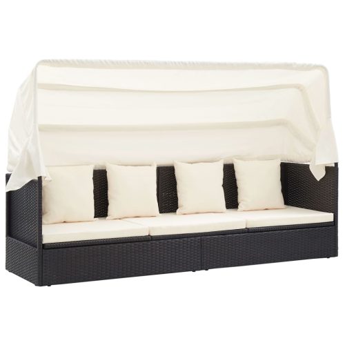  fekete polyrattan kerti napozóágy tetővel