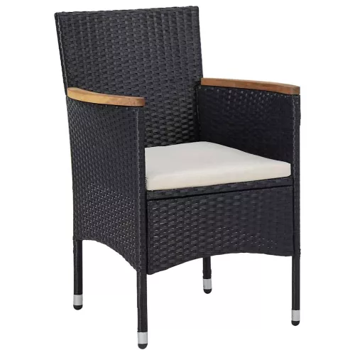  5 részes fekete kültéri polyrattan és akácfa étkezőszett