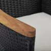  5 részes fekete kültéri polyrattan és akácfa étkezőszett