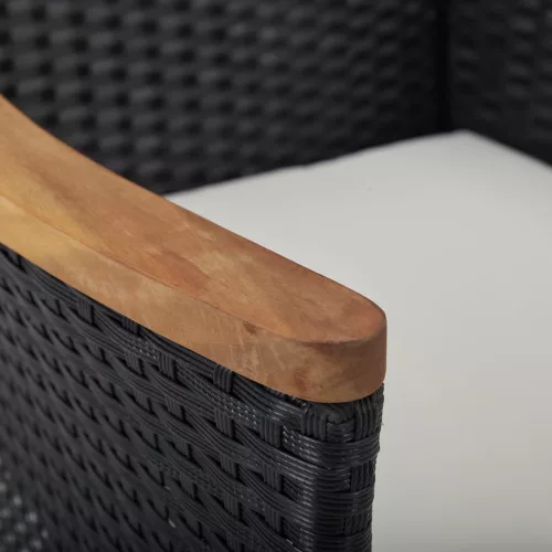  5 részes fekete kültéri polyrattan és akácfa étkezőszett