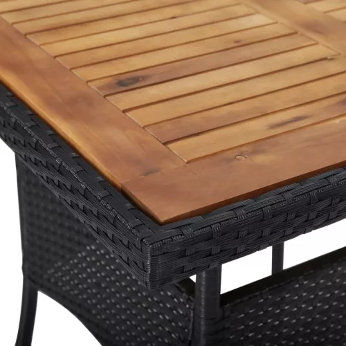  5 részes fekete kültéri polyrattan és akácfa étkezőszett